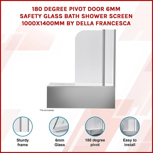180° CHROME Pivot Door 6mm Safety Glass Bath Shower Screen By Della Francesca - 100 x 140cm