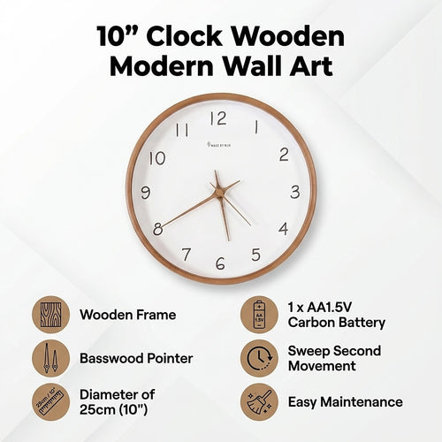 10" Clock Wooden Modern Wall Art