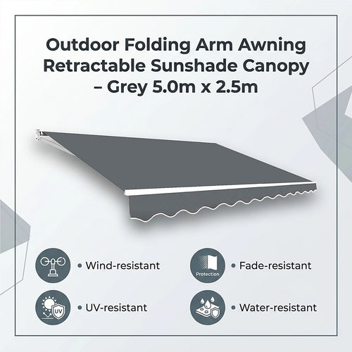 Outdoor Awning Grey - 5x2.5m Retractable Sunshade