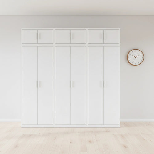 240x240cm 6-Door White Steel 1 Hanging and 2 Shelf Wardrobe with White Handle Storage Cabinet