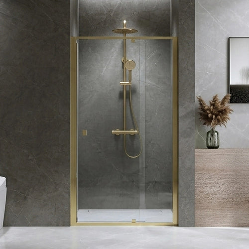Adjustable Semi Frameless Shower Screen Front: (98~106)x195cm with Gold Hardware and No Side Return