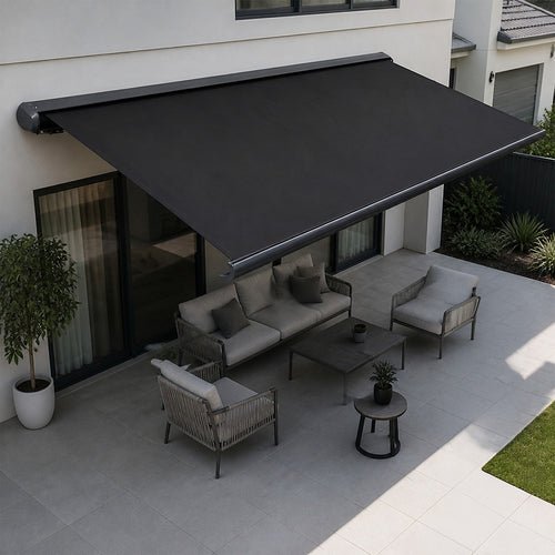 Motorised Folding Arm Awning 5x3m | Full Cassette Black