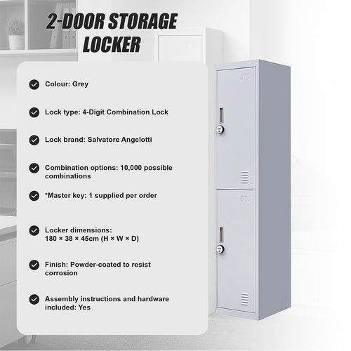2-Door Metal Locker Cabinet in Grey – 4-Digit Combination Lock