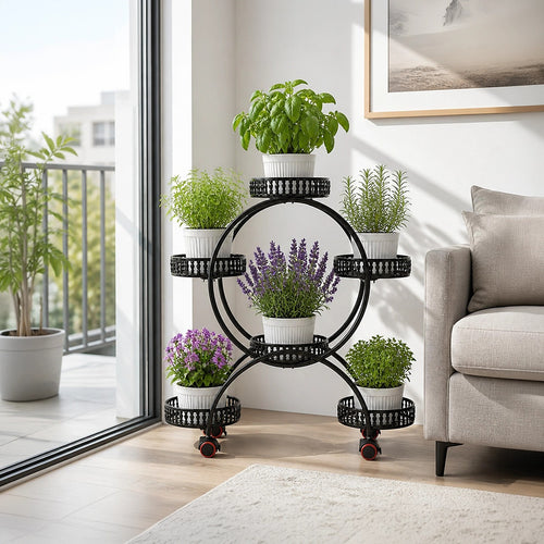6 Pot Plant Stand with Wheels 4 Tier Plant Shelf
