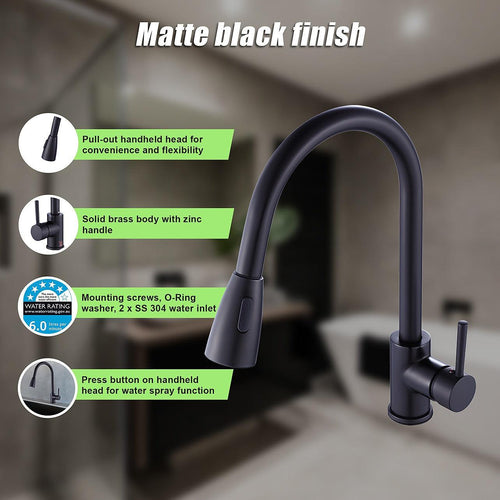  Basin Mixer Pull-Down Tap Faucet -Kitchen Laundry Bathroom Sink in Black