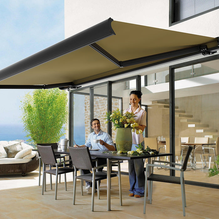 5.0 x 3.0m Motorised Retractable Awning Full Cassette Heavy Duty in Beige