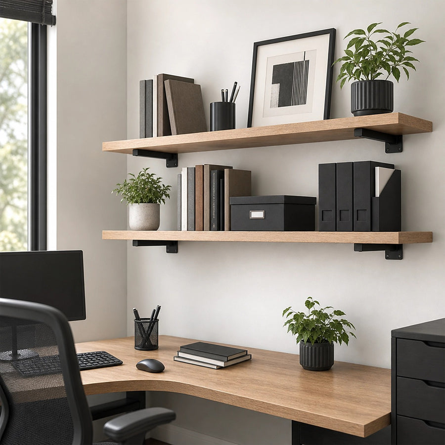 20cm Floating Shelf Brackets – Industrial Metal Shelving Supports 4-Pack in Black