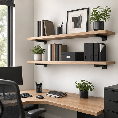 20cm Floating Shelf Brackets – Industrial Metal Shelving Supports 4-Pack in Black