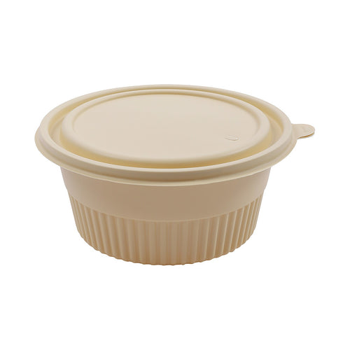 100PCS Corn Starch Food Containers with Lids Round Takeaway Boxes 1000mL