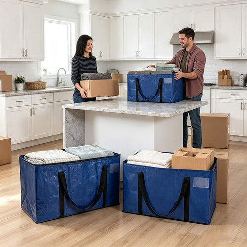 88L Heavy Duty Moving Storage Bags 6 Pack Reinforced Carry Bags with Handles, Straps & Zip for Clothes, Bedding & Moving