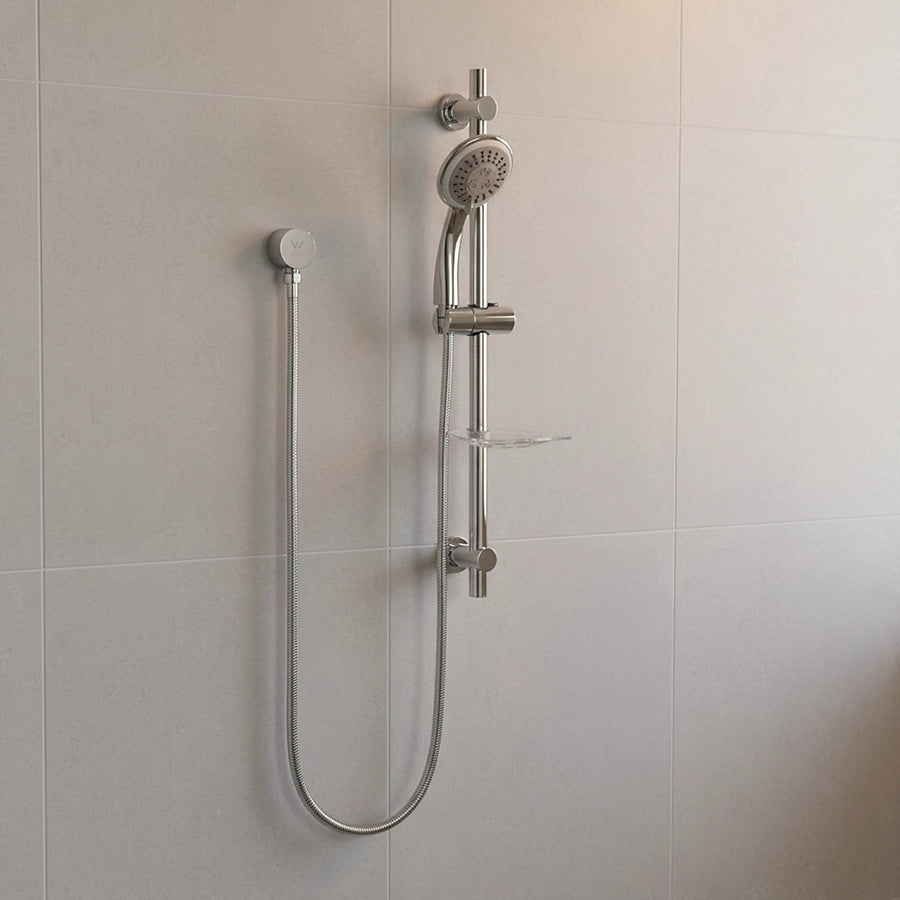 Chrome Hand Held Shower Rail Set with Soap Dish – Modern Bathroom Fixture