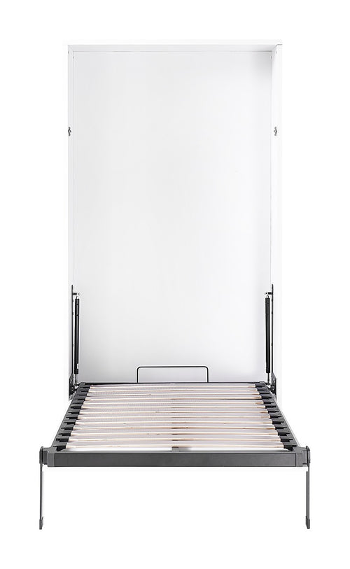 Single Wall Bed in White – Space Saving Murphy Bed Kit with Silver Door Handle