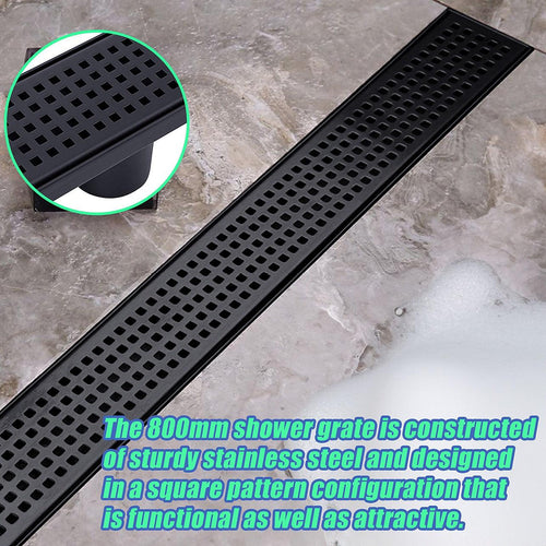 80cm Bathroom Shower Black Grate Drain w/ Centre outlet Floor Waste