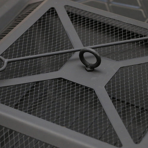Square Fire Pit – Metal Design with Mesh Screen Lid & Poker