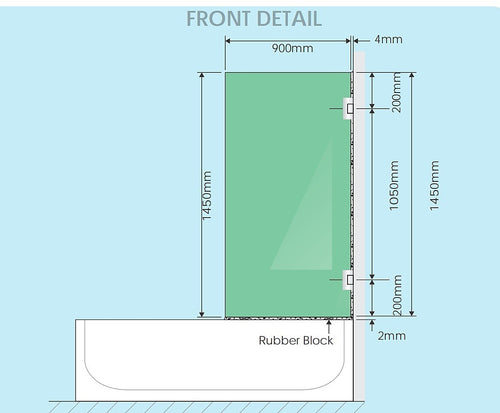 90cm Frameless Swing Bath Screen with Black Hardware