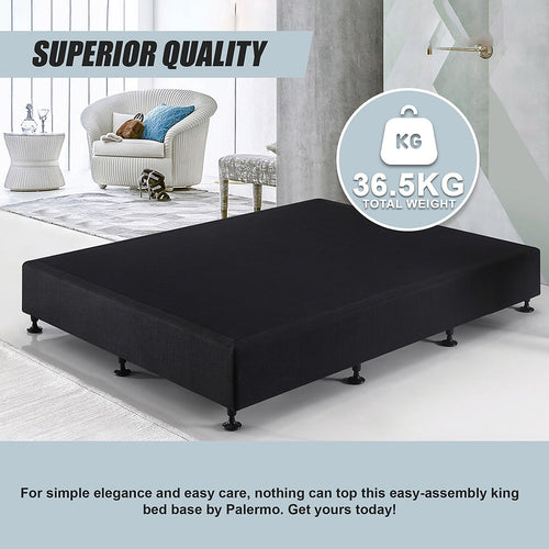Queen Slatted Ensemble Bed Base - Midnight Black Linen Breathable Cover