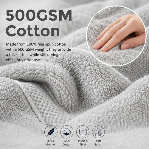 500 GSM Cotton Bath Towels 4 Pack Grey