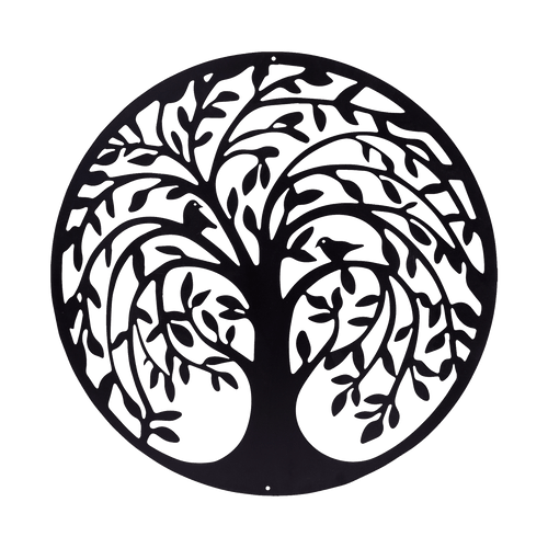 60cm Tree of Life & Birds Round Metal Wall Garden Art Sculpture