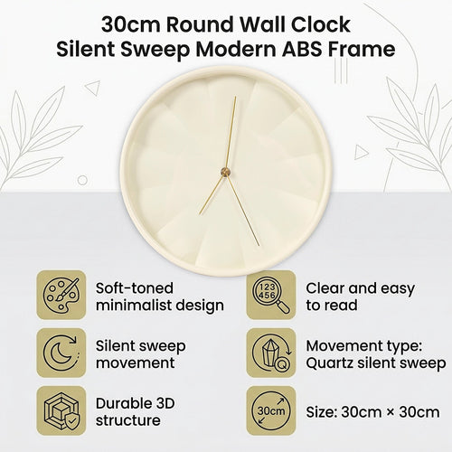 30cm Silent Sweep Wall Clock Modern ABS Frame