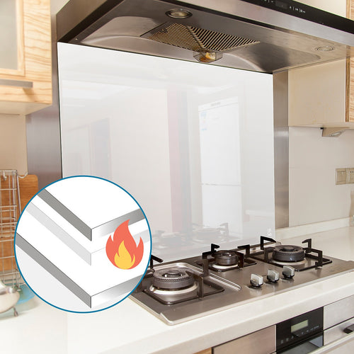 Toughened 90 x 70cm White Glass Kitchen Splashback – Modern Heat-Resistant Design for Homes