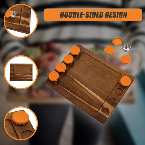 Serving Tray Double Sided Charcuterie Board  8 Sauce Cups Gift  