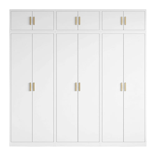 240x240cm 6-Door White Steel Shelf Wardrobe with Gold Handle Storage Cabinet