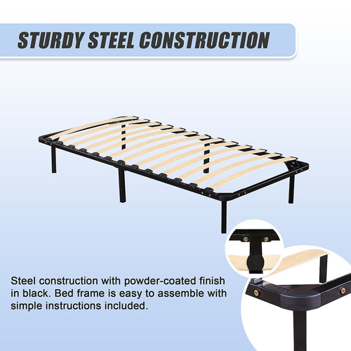 Single Metal Bed Base with Slats – Heavy-Duty Steel Frame
