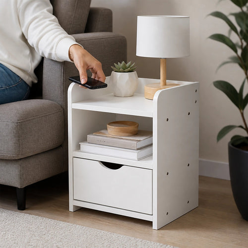 White Bedside Table with Drawer
