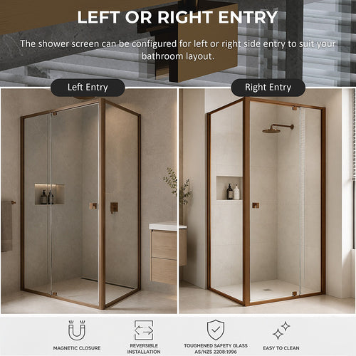 Semi-Frameless Shower Screen – Dust Brown, Front: (82~90)x195cm, Side: (77~80)x195cm