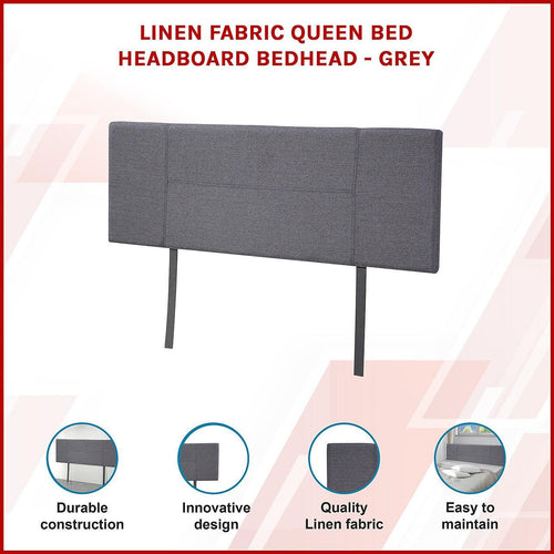 Queen Grey Linen Fabric Bed Headboard Bedhead