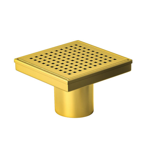 10 x 10cm Square Shower Drain with Grid Pattern Grate – Brushed Gold Stainless Steel