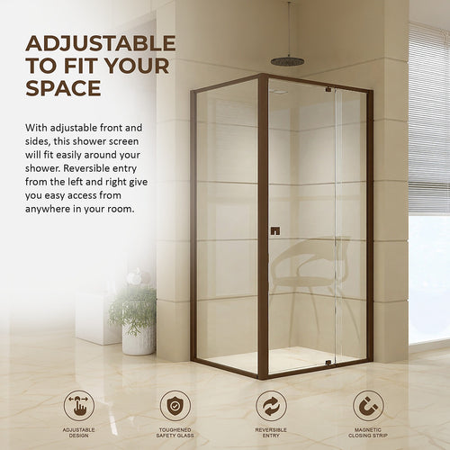 Semi-Frameless Shower Screen – Dust Brown, Front: (114~122)x195cm, Side: (98~101)x195cm