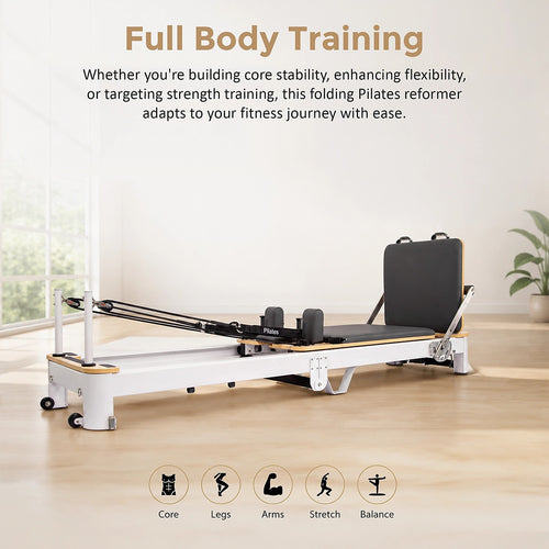 Folding Pilates Reformer Machine – Compact Home Workout Bed for Full-Body Strength & Fitness Training