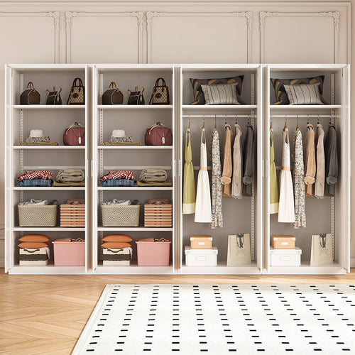320x200cm 8-Door White Steel 2 Hanging and 2 Shelf Wardrobe with White Handle Storage Cabinet