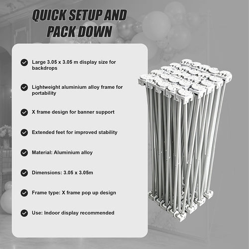 Pop Up Banner Stand 3.05m X Frame Aluminium Display