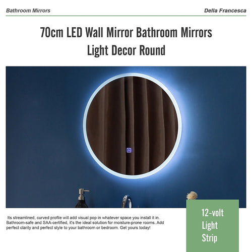 70cm Round LED Bathroom Vanity Mirror – Wall-Mounted with Touch Sensor & Colour Temp Control