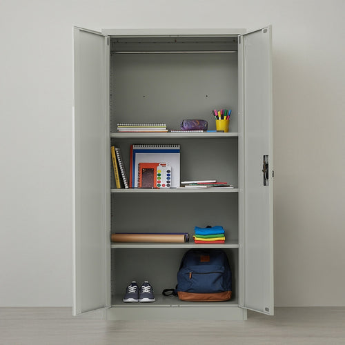 Double-Door Metal Cabinet with 4 Shelves – Office, Garage, or Home Storage in Grey without Legs