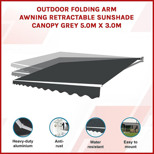 Outdoor Awning Black - 4x3m Retractable Sunshade