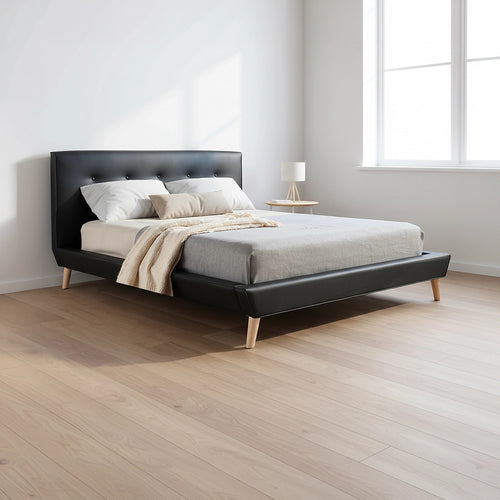 Double PU Leather Deluxe Bed Frame - Black
