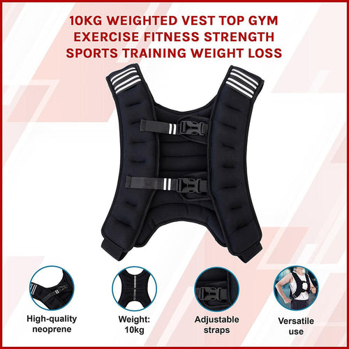 10KG Weighted Vest Top Gym Exercise Fitness Strength Sports Training Weight Loss 
