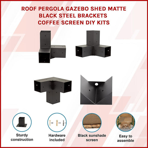 Roof Pergola Gazebo Shed Matte Black Steel Single Wall Mount with Coffee Screen Brackets DIY Kits