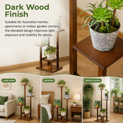 4 Tier Vertical Dark Wood Plant Stand Indoor Display Rack
