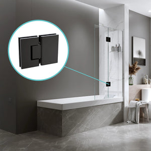 90cm Frameless Glass Bath Screen with Channel and Stainless Steel Hinges- Black