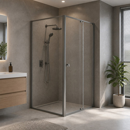 Semi-Frameless Shower Screen – Gunmetal, Front: (98~106)x195cm, Side: (98~101)x195cm