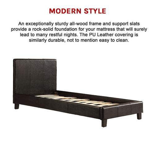Single Bed Frame Black PU Leather
