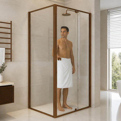 Semi-Frameless Shower Screen – Dust Brown, Front: (82~90)x195cm, Side: (77~80)x195cm