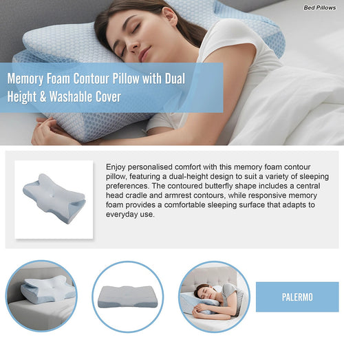 Memory Foam Contour Pillow with Dual Height Butterfly Design