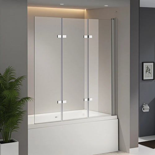 3 Fold CHROME Folding Bath Shower Screen Door Panel - 130 x 140cm Right