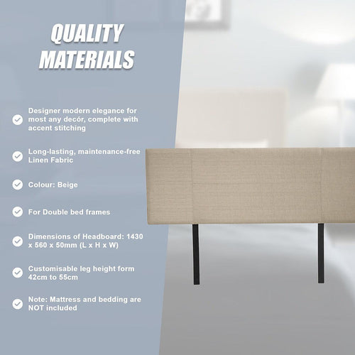 Double Beige Linen Fabric Bed Headboard Bedhead