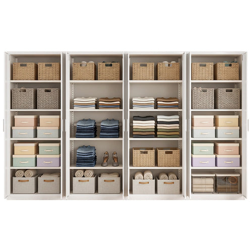 320x200cm 8-Door White Steel Shelf Wardrobe with White Handle Storage Cabinet
